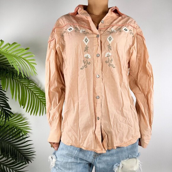 Vintage 90s Wrangler Pink Floral Plaid Cottagecore Western Button Up Shirt / S/M - Picture 3 of 6